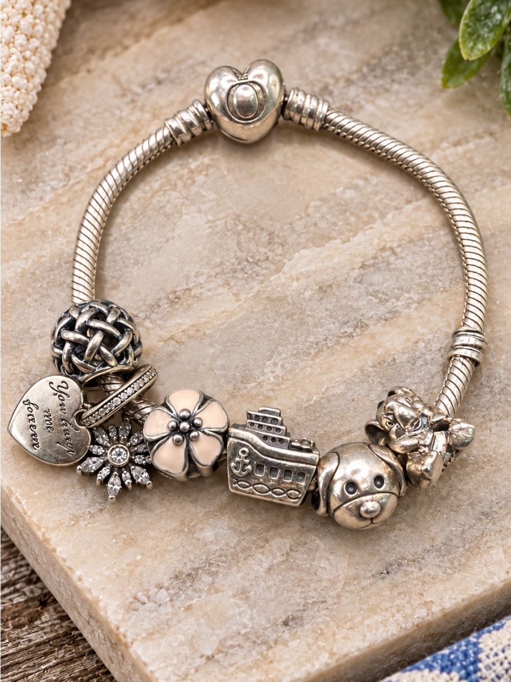 PANDORA STERLING SILVER 925 CHARM BRACELET 6 CHARMS COLLECTIBLE GIFTS